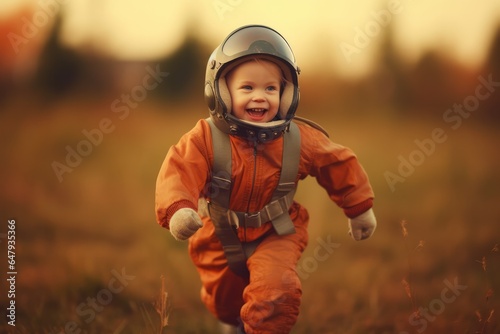 Tablou canvas Happy child playing pilot suit at outdoors ,Generative AI..