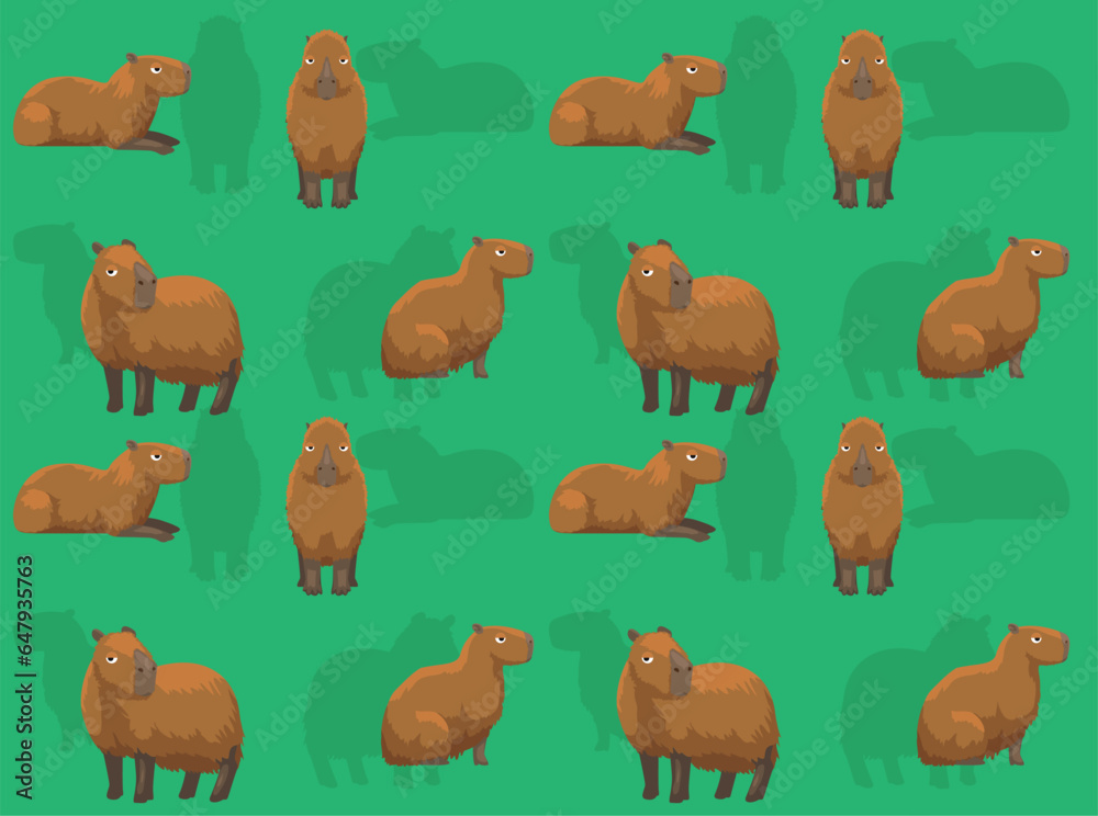 Capybara Various Poses Cartoon Seamless Wallpaper Background