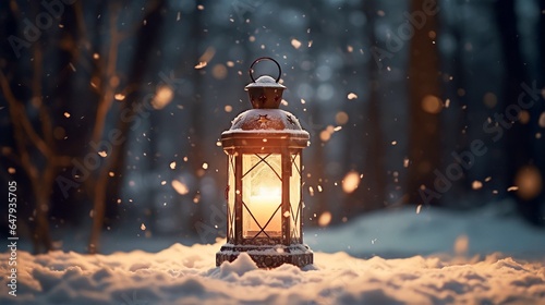 Candle lantern in snow