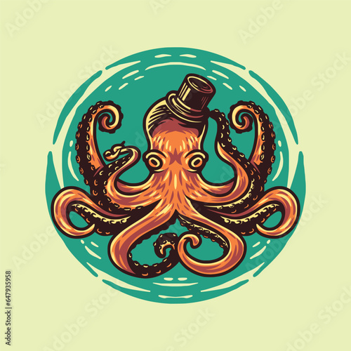 Octopus with top hat and smoking pipe illustration
