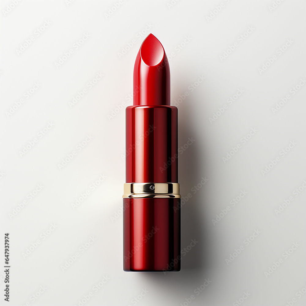Red lipstick tube on white background. Made with generative ai Red lipstick tube on white background. Made with generative ai