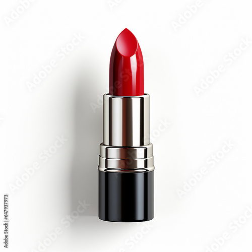 Red lipstick tube on white background. Made with generative ai