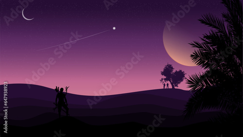 Wild Life Nature With Archer Men And Trees Amazing Vector Art Illustration
