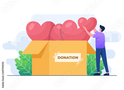 Charity and donation concept flat illustration vector template, Supporting and giving help, Humanitarian assistance, Volunteering, Social support
