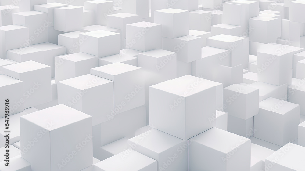 White cubic blocks randomly shifted in a structured pattern White cubic blocks randomly shifted in a structured pattern