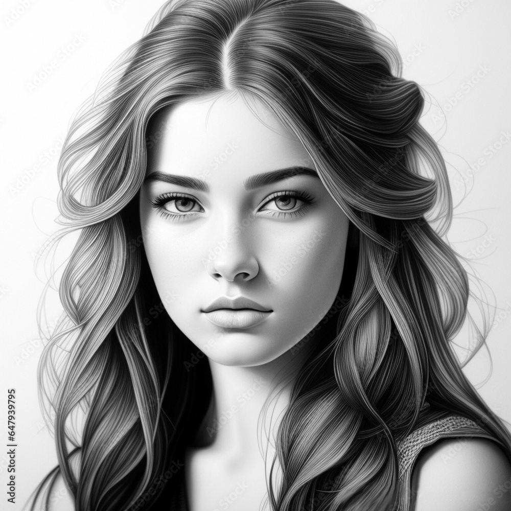 鉛筆画 若いアメリカ人女性 Generative AI 鉛筆画 若いアメリカ人女性 Generative AI