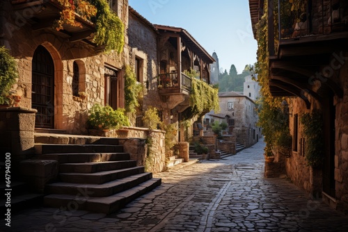 Stone-paved street in an old European town  capturing the charm of cobblestone alleys  Generative AI