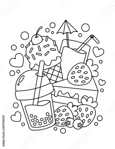 Cute Dessert And Fruit Coloring Page