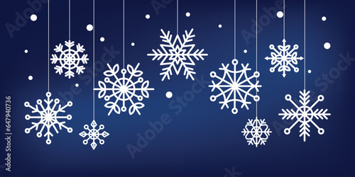 Merry Christmas festival beautiful banner with hanging snowflakes