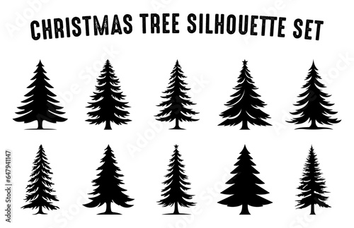 Set of Christmas Tree vector silhouettes, Xmas trees vector bundle, Christmas tree icons collection