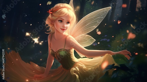 Female fairy with wings relaxing in the forest