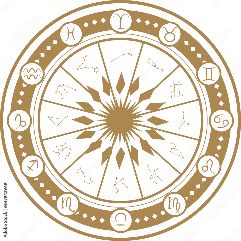 Astrology wheel with zodiac signs icon