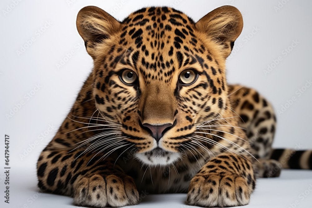 leopard standing a looking at the camera with isolated on white blackground leopard standing a looking at the camera with isolated on white blackground