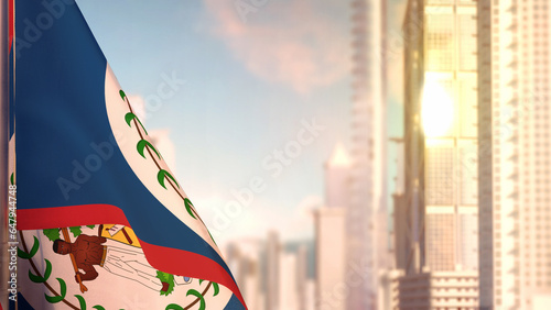 flag of Belize on city skyscrapers buildings vanilla sundown bg for day of the flag - abstract 3D rendering