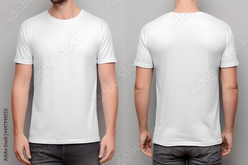 Young man wearing white casual t-shirt back and front view mockup template for print t-shirt design mockup