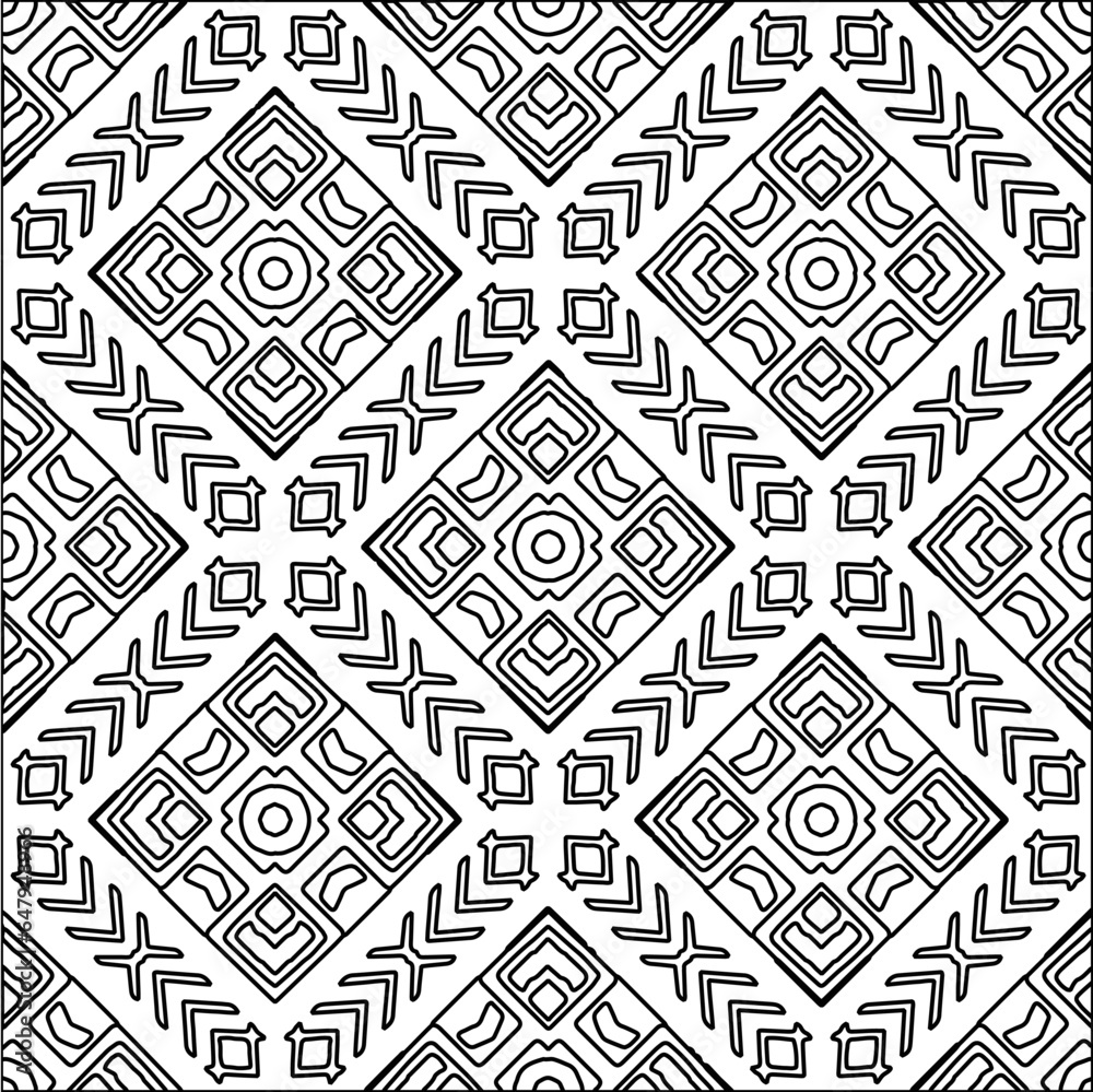 Vector pattern with symmetrical elements . Modern stylish abstract texture. Repeating geometric tiles from striped elements.Black and white pattern.