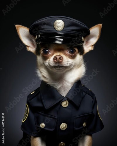 Chihuahua dressed as police officer dog, cop costume