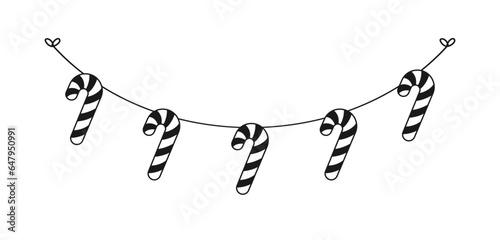 Candy Cane Garland Silhouette Vector Illustration, Christmas Graphics Festive Winter Holiday Season Bunting