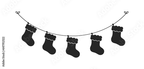 Christmas Stocking Silhouette Garland Vector Illustration, Christmas Socks Graphics Festive Winter Holiday Season Bunting