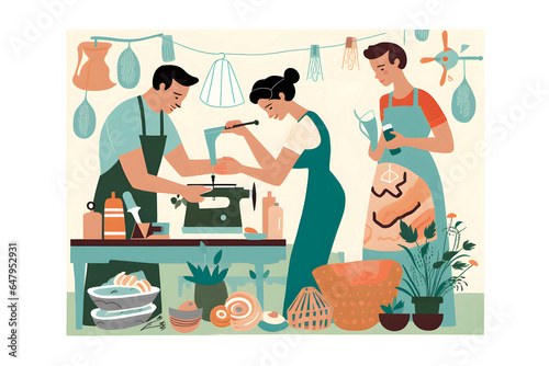 men and woman sharing household chores. Generative AI © Antonio