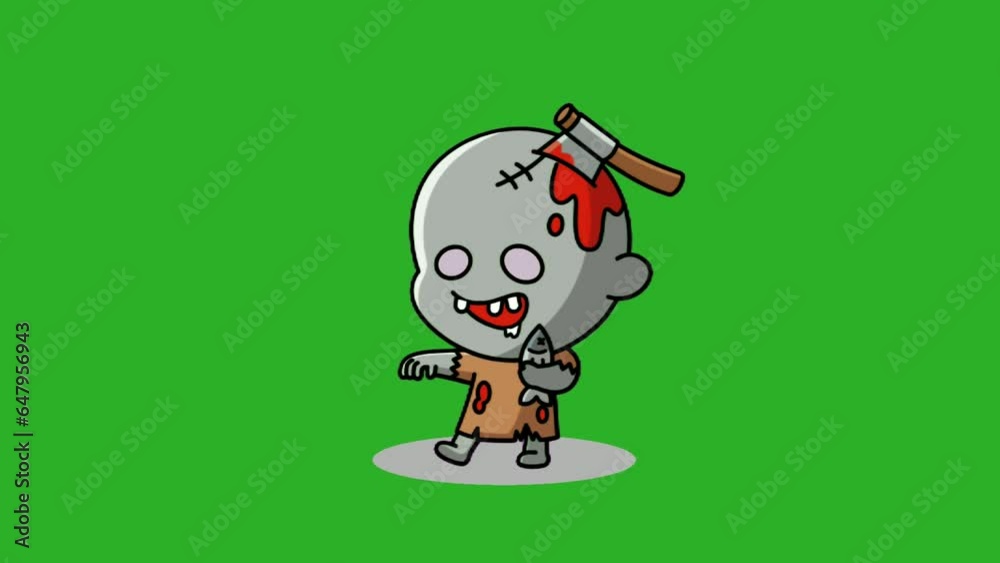 Animation of a zombie being hit by an axe. with a green screen background. Animation of a zombie being hit by an axe. with a green screen background.