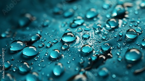 Close-up of Dew Drops on Blue Surface with Selective Focus