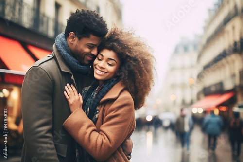 Young beautiful and handsome Afro-american couple hugging in love in city © Salsabila Ariadina