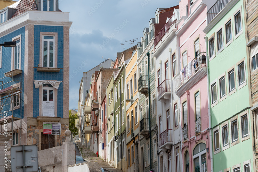 Colourful facades in Lisbon, Portugal