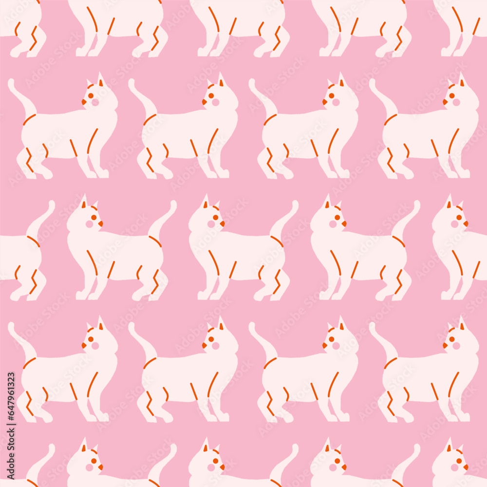 White cats. Vector seamless pattern, background, print, design