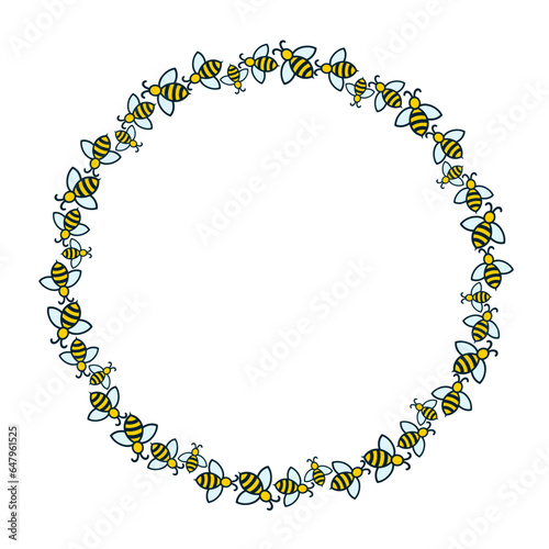 bee insect cartoon style round frame