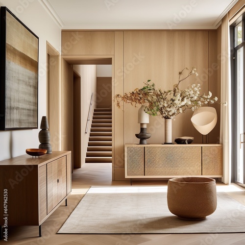 a large hallway with oak veneer wooden and oak veneer
