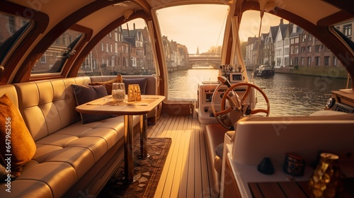 the interior of the yacht at the buildings beside