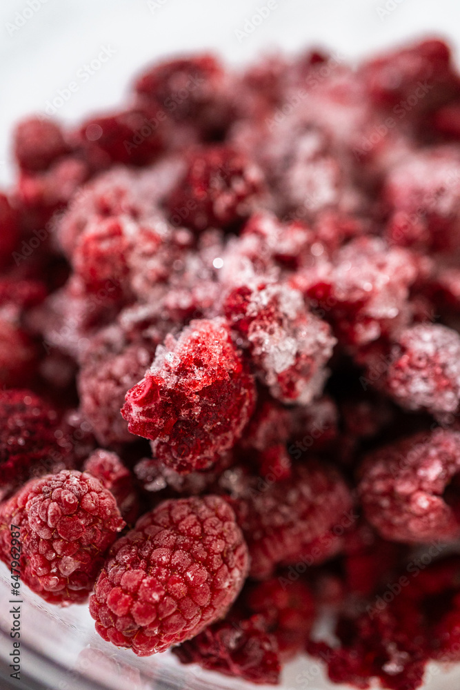 Raspberry Cake Filling-Measured Ingredients Await on Counter Raspberry Cake Filling-Measured Ingredients Await on Counter