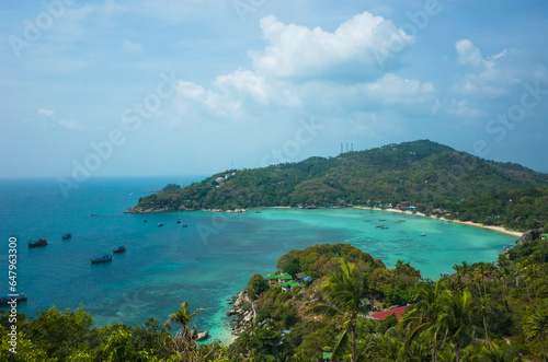 Tropical island paradise in Thailand, Koh Tao. View from John-Suwan Viewpoint on Chalok baan kao bay photo