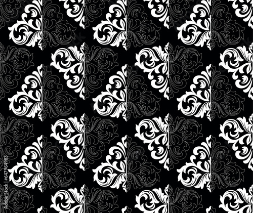Wallpaper in the style of Baroque. Seamless vector background. White and black floral ornament. Graphic pattern for fabric, wallpaper, packaging. Ornate Damask flower ornament