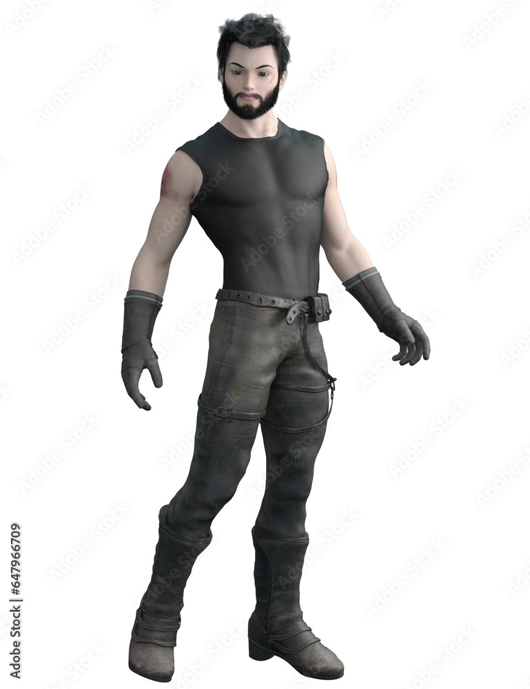 3D Render of Tough man in black