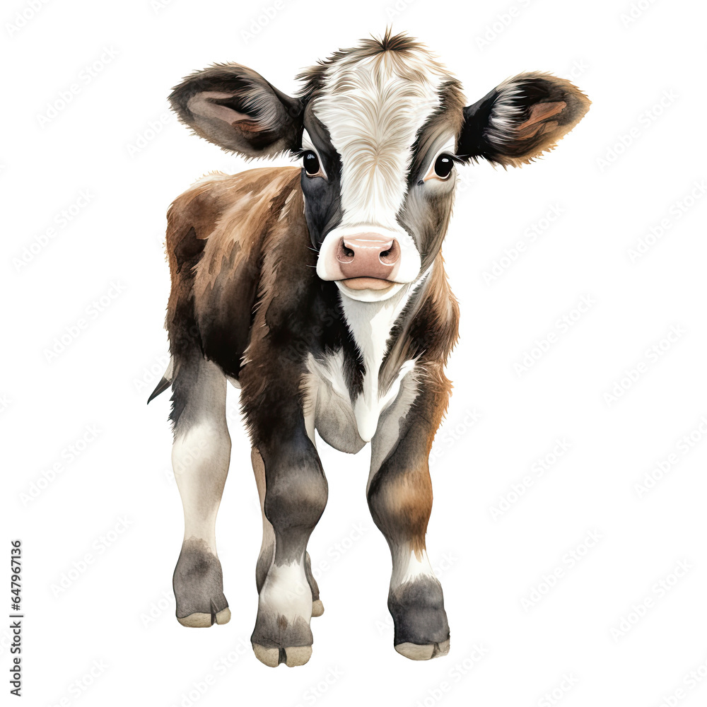 Baby cow watercolor clipart on transparent background. Generative AI ...
