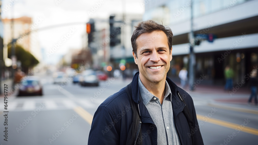 Portrait of a middle-aged man in the city Portrait of a middle-aged man in the city