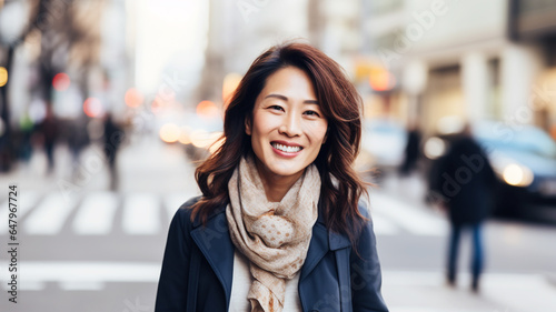 Portrait of an middle-aged asian woman in the city