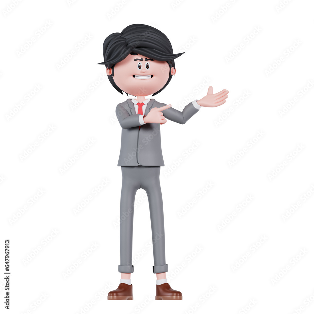 3d businessman is presentation to left pose