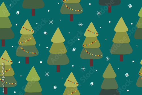 Seamless pattern Christmas trees. Colorful New year symbols. Minimalistic flat hand-drawn style. Vector illustration. Vector © OLiAN_ART