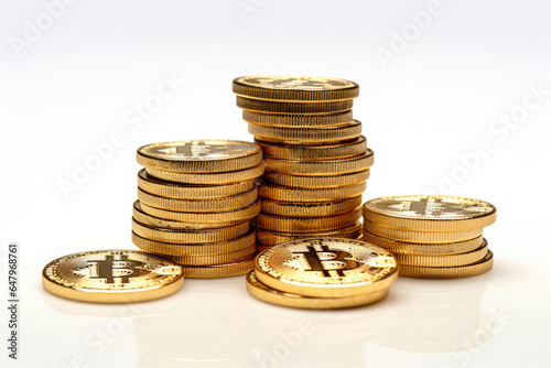 Stack of bitcoins on white background
