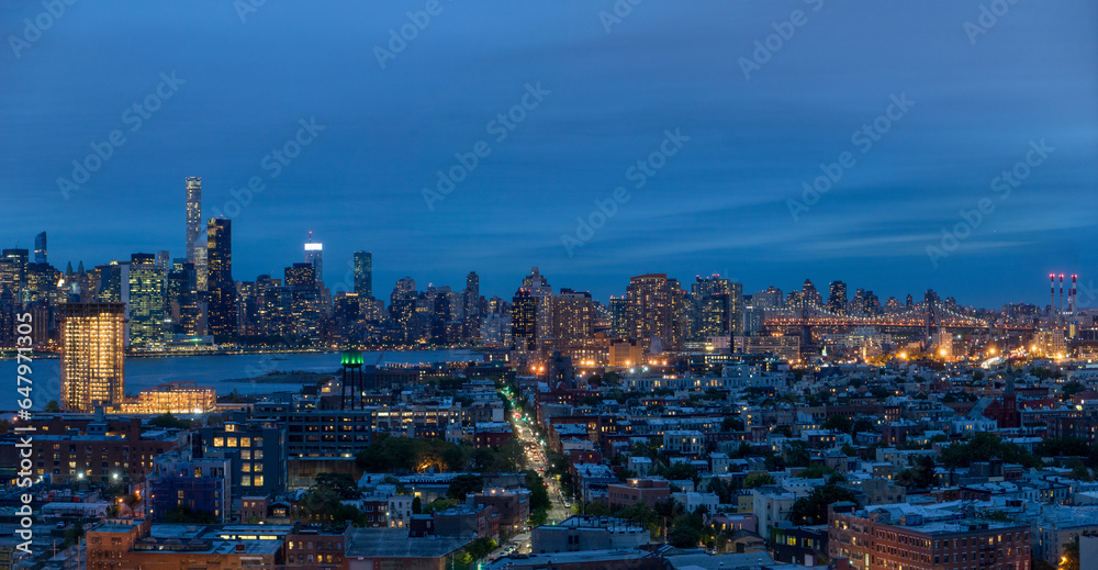 Panorama of New York city form Brooklyn at night