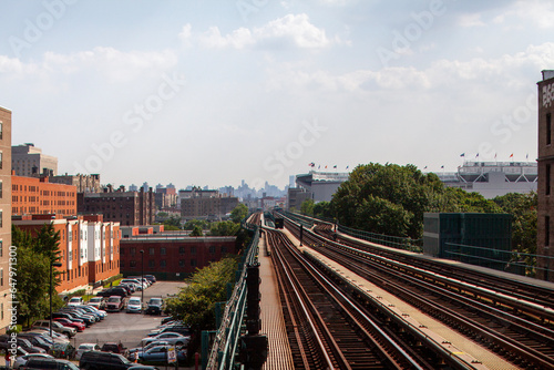 Subway tracks leading to the city from the Bronx Yankee Stadium photo
