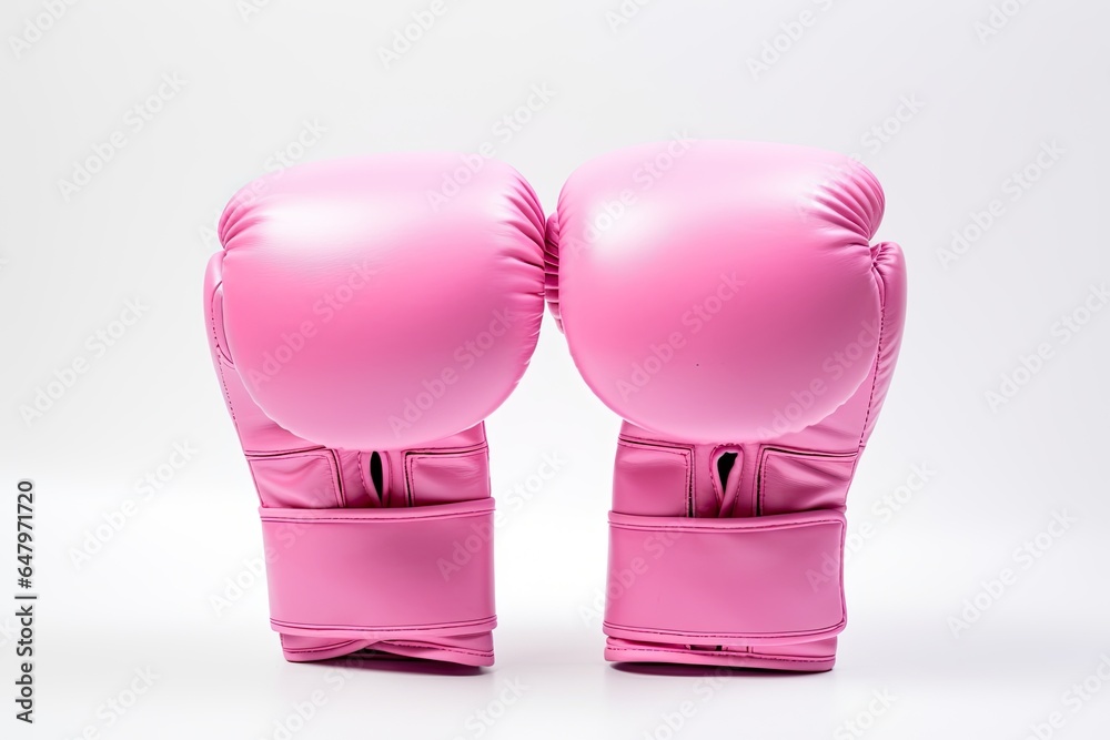 Sweet pastel pink color genuine leather boxing gloves or thai sport for protect athlete hand on white background Sweet pastel pink color genuine leather boxing gloves or thai sport for protect athlete hand on white background