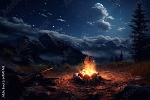 Camp fire in the mountains