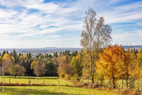 Scenic landscape view with autumn colors on the trees