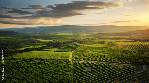 Top view of A Green Vineyard sunset at Tascany