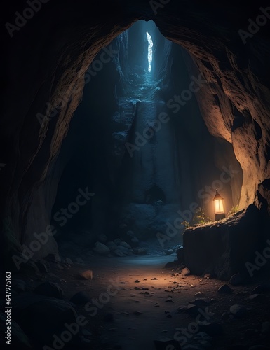 A mysterious  dark cave with a glowing  illuminated wall  perfect for writing stories and secrets