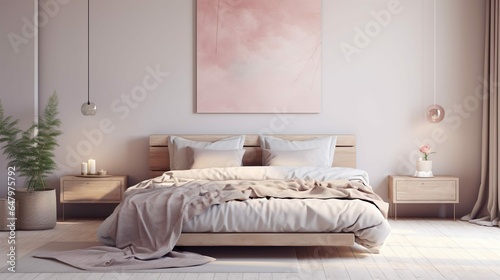 modern minimalistic bedroom in pastel sublte colors © arthyeon